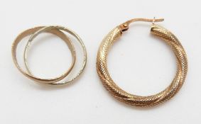 A 9ct gold ring, 1.7g, size G and a 9ct gold earring 0.6g