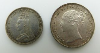 Victorian 1838 young head fourpence, uncirculated, together with an 1889 Jubilee head Maundy
