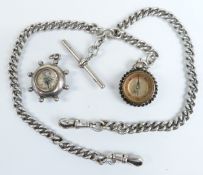Victorian silver double Albert and two hallmarked silver Victorian compass fobs, Chester 1900 &