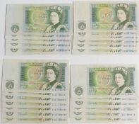 Thirteen consecutive 'J B Page' last issue UK £1 banknotes, together with 11 further examples, which