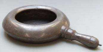 A pewter warming pan with London touch marks, length 42cm