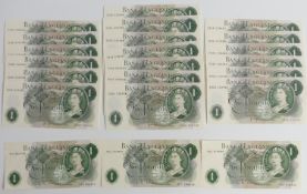 Nineteen 'J B Page' consecutive £1 banknotes, together with three 'L K O'Brien' examples, all