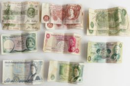 John Bradbury ten shilling notes x 2, B over number and dash together with further UK , Scotland and