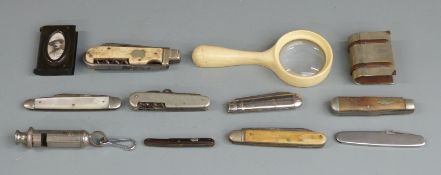 Collection of penknives including a 19thC bone handled multitool impressed Southern and
