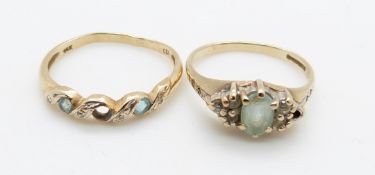 A 14k gold ring, 1.4g, size M and a 9ct gold ring, 2g, size K