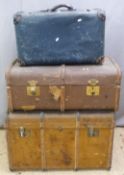 Two ash bound trunks and a suitcase, largest W93 x D53 x H53cm