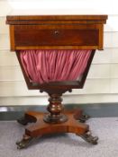 Victorian rosewood fold over games/work table with single drawer, W48 x D37 x H72cm