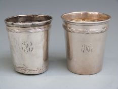 Pair of French white metal beakers, with French Minerva silver mark, height 7cm weight 80g