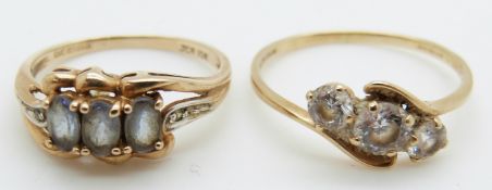 A 9ct gold ring set with amethysts and a 9ct gold ring set with cubic zirconia, 4.5g,