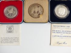 Centenary of England v Australia Ashes silver medal coin, together with two Royal commemorative