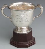 George V hallmarked silver twin handled trophy engraved 