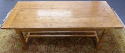 Light oak or elm country style refectory or similiar extending kitchen/dining table with two extra