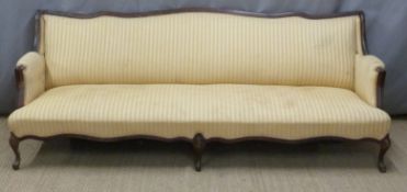 19thC upholstered wooden framed sofa, length 212cm