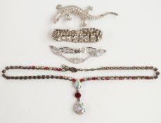 Butler and Wilson necklace, bracelet, lizard and a silver bracelet set with cubic zirconia