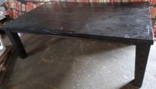 Industrial/haberdashery/shopfitting metal bound four plank top table, W220 x D120 x H74cm