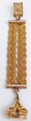 A yellow metal Albert/fob with woven strand and swing fob