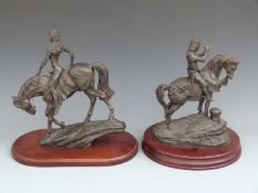 Pair of Heredities bronzed figures on horseback, one Lady Godiva the other St. Crispin's Day, height