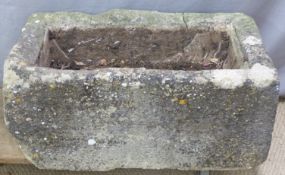Carved natural stone trough, W90 x D63 x H38cm