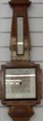 Art Deco inlaid walnut barometer with plaque verso 'S G Taylor, Paunton, Midsummer Norton', 80cm