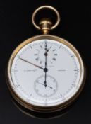 Nicole & Capt 18ct gold keyless winding open faced centre seconds chronograph regulator pocket watch