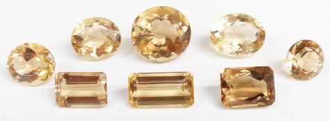 Three emerald cut citrine, five oval cut cirtine and a round cut citrine, 29g