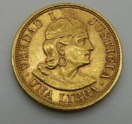 1917 gold Peruvian one Lima coin