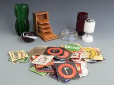 Quantity of collectables including retro table lighter, 1980s beer mats, glass ware etc.
