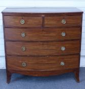 19thC mahogany bow fronted chest of two over three drawers, W106 x  D83 x  H105cm