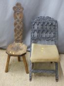 Victorian childs folding chair and a carved oak prie dieu chair