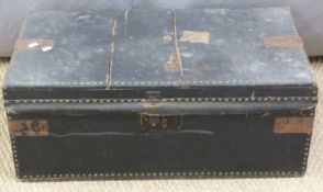 Studded 19thC travelling trunk, W76 x D41 x H30cm