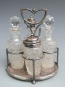 Edward VII hallmarked silver and cut glass four bottle cruet, base hallmarked for Birmingham 1904