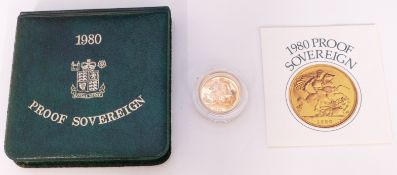 1980 proof gold full sovereign, cased with certificate