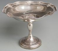 Likely American white metal tazza with wavy pierced edge, diameter 18cm, height 13.5cm, weight