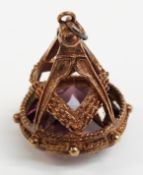 A 9ct gold fob set with paste