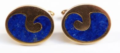 A pair of 14ct gold cufflinks set with lapis lazuli, 11.6g