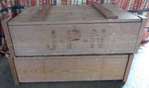 Industrial/haberdashery/shopfitting two twin rope handled packing crate style coffee tables with