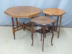 Edwardian octagonal table, width 90cm, and two further side tables