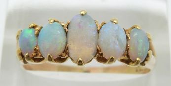 Victorian ring set with five oval opal cabochons, 3.4g, size S