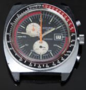 Sicura (Breitling) gentleman's chronograph wristwatch with date aperture, silver subsidiary dials,