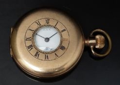 Waltham gold plated keyless winding half hunter pocket watch with inset subsidiary seconds dial,