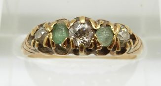 A 9ct gold ring set with emeralds and diamonds, 2.8g, size L