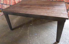 Industrial/haberdashery/shopfitting steel and inset plank top table (in two parts for easy