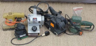 A collection of belt and orbital sanders including Skil, Bosch etc