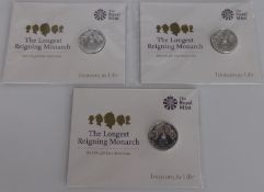 Three Royal Mint Longest Reigning Monarch 2015 UK £20 fine silver coins