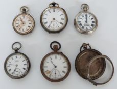 Three silver pocket watches including one J B Yabsley, a hallmarked silver pocket watch case and two