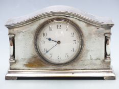 French late 19th/early 20thC French mantel clock in silver plated case,. 12.5cm tall