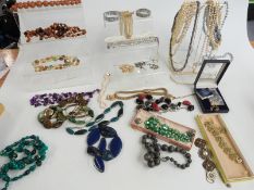 A collection of costume jewellery including Stratton compacts, Jewelcraft bracelet, brooches,