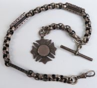 Victorian white metal Albert with faceted and elongated links with textured design and a