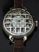 Swiss gentleman's military trench style wristwatch with luminous cathedral hands and markers, two-