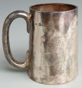 Victorian hallmarked silver pint tankard of plain tapering form with gilt wash interior, London 1898